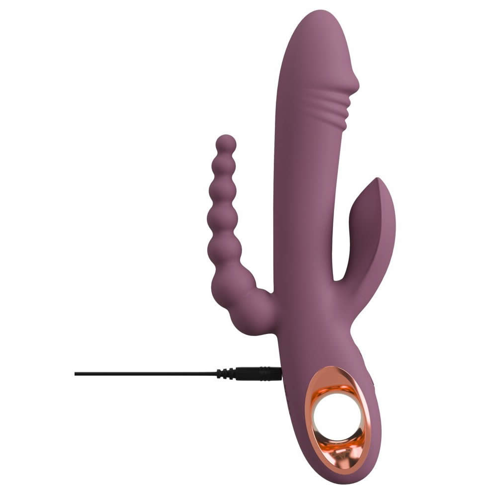 Slim Triple Plum Vibrator med Klitoris Stimulator & Anal Kæde