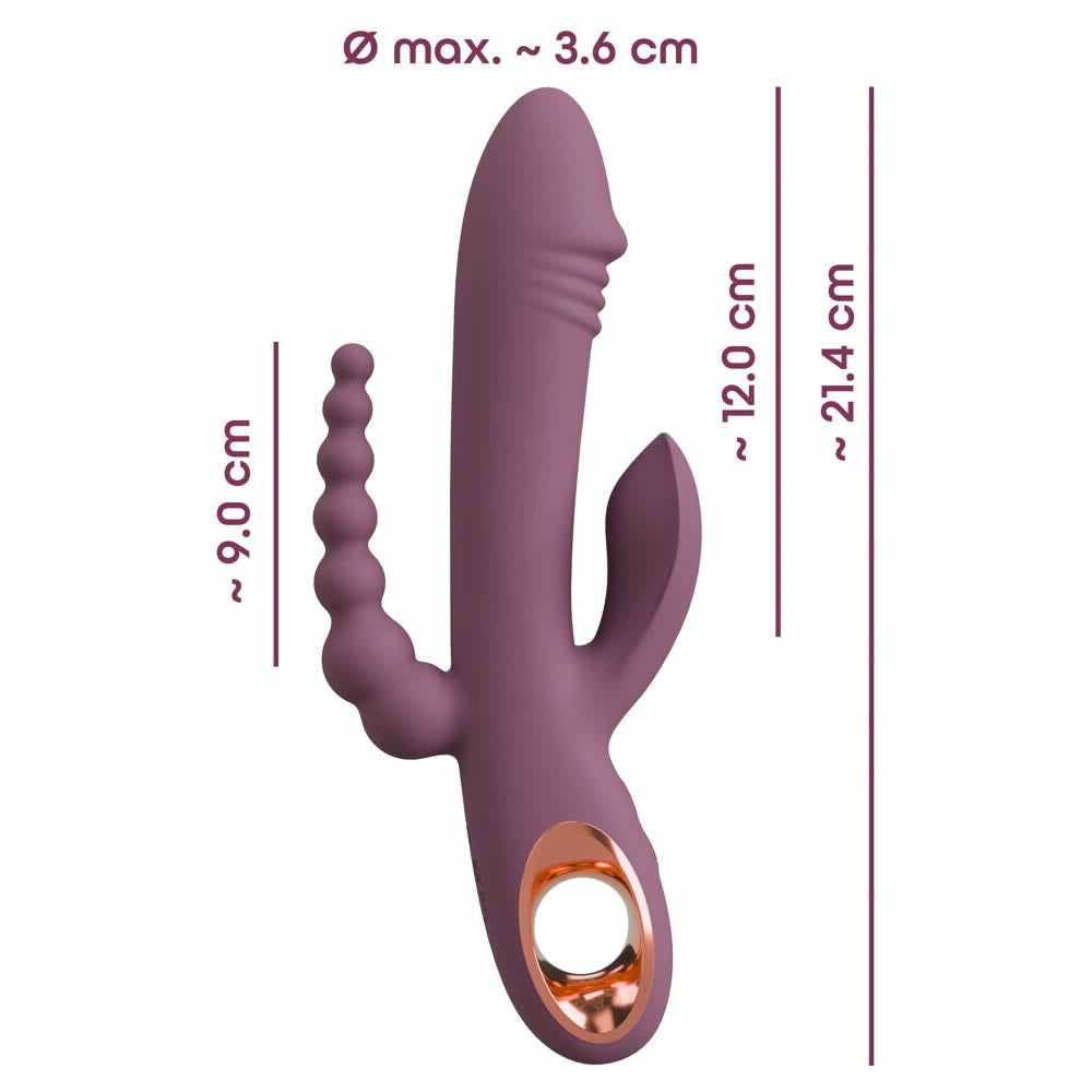 Slim Triple Plum Vibrator med Klitoris Stimulator & Anal Kæde