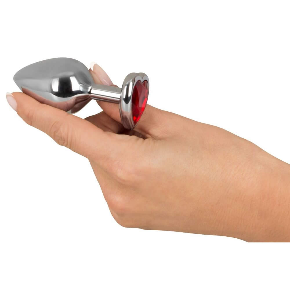 Diamond Aluminium Anal Plug Med Rød Hjerte Smykkesten