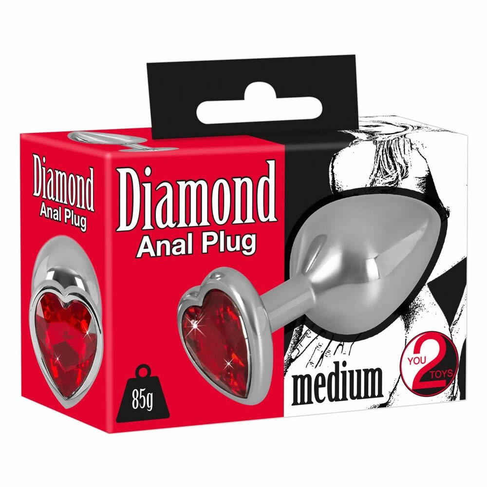 Diamond Aluminium Anal Plug Med Rød Hjerte Smykkesten