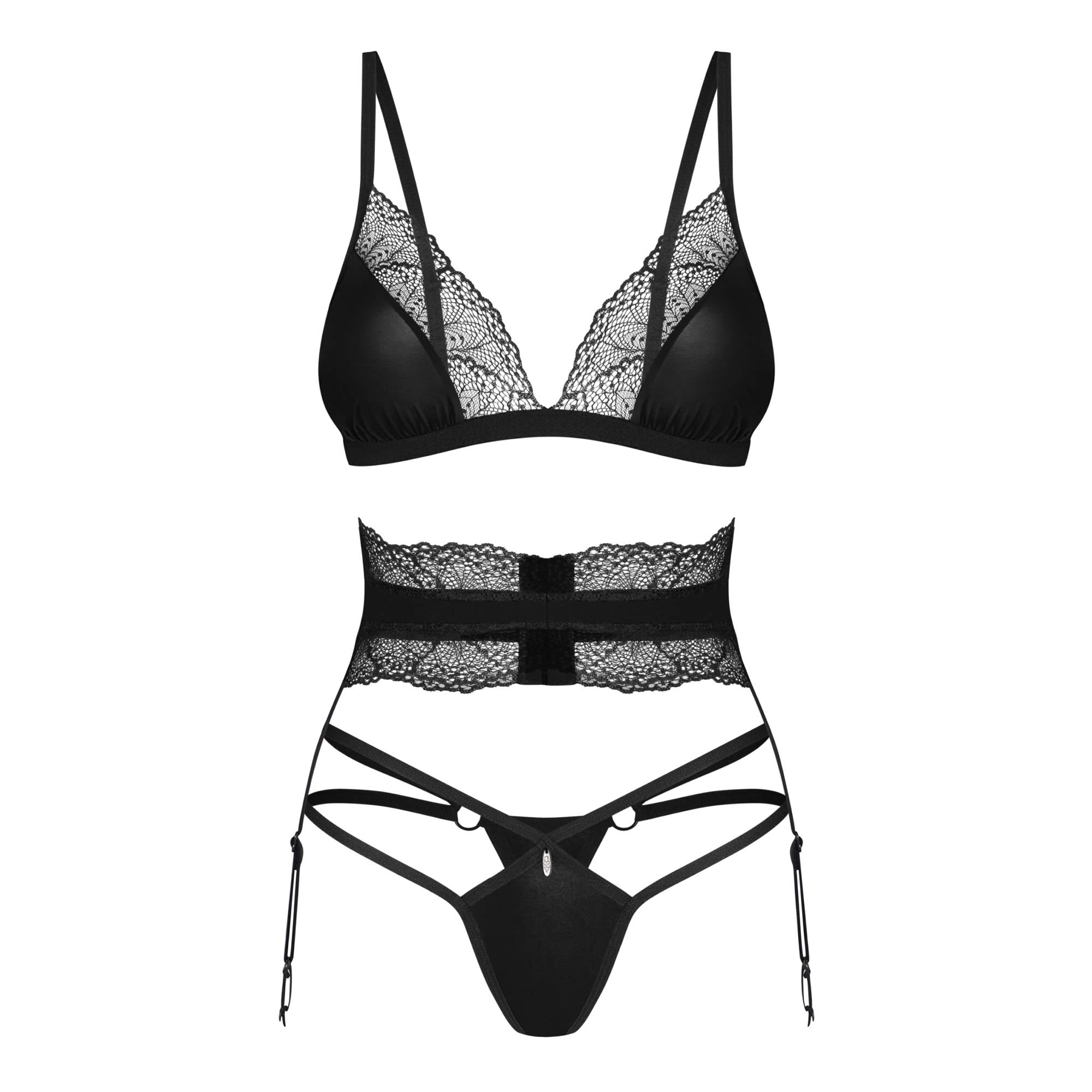 Lobellis Lingeri Sæt i Sort Blonde & Satin