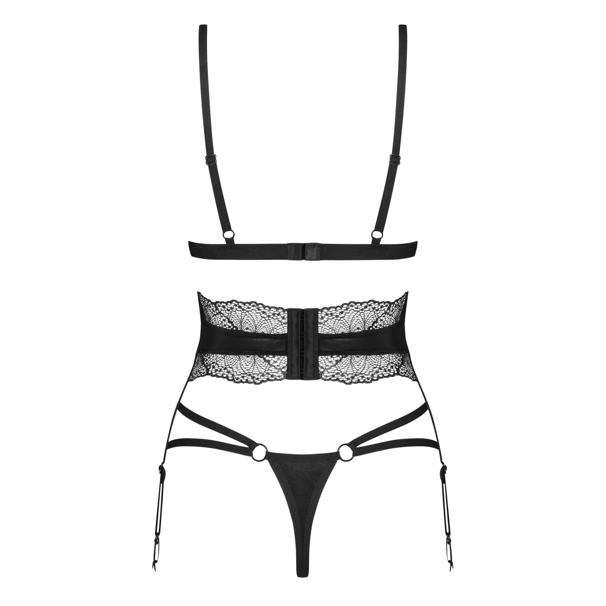 Lobellis Lingeri Sæt i Sort Blonde & Satin