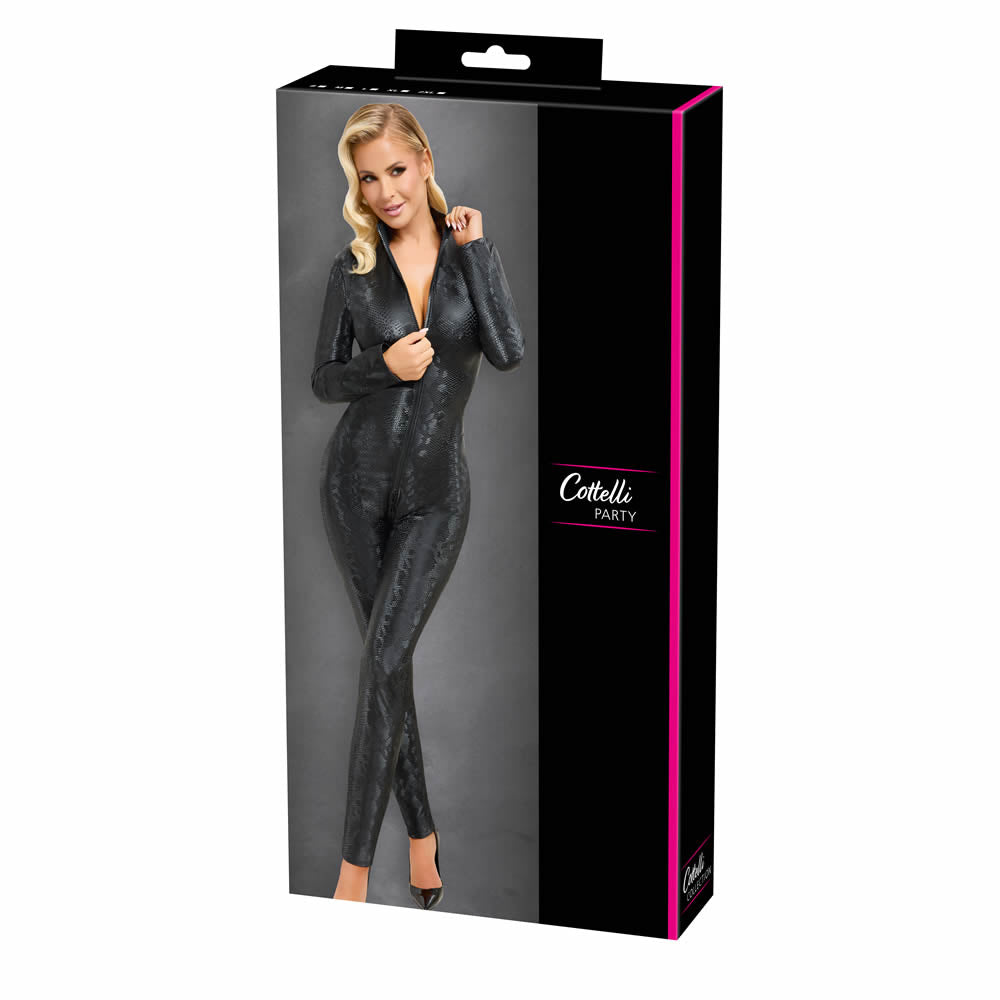 Wetlook Catsuit med Slangeskinds Look i Sort