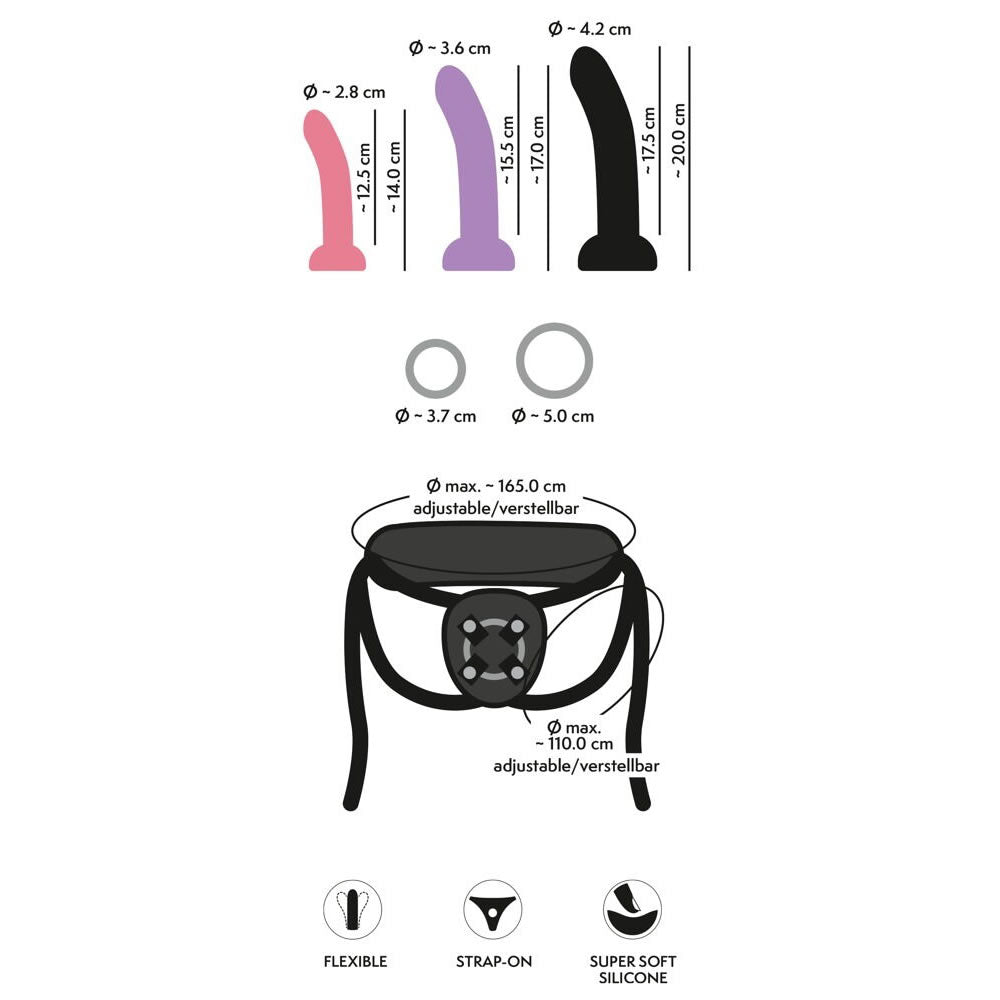 Strap-On Collection Sæt med 3 Dildoer & Harness
