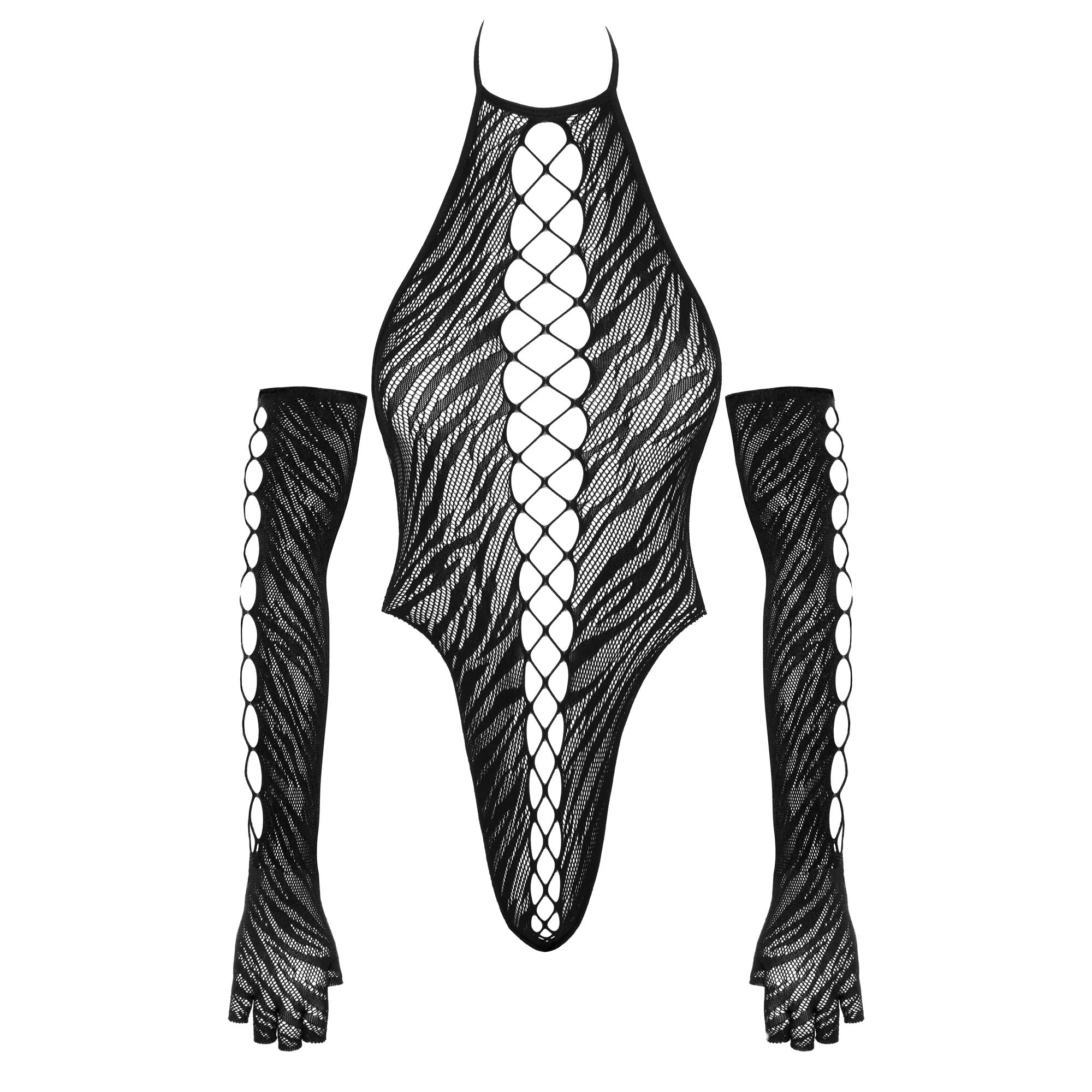 Netbody med Tigerstriber & Lange Handsker - Onesize S/L