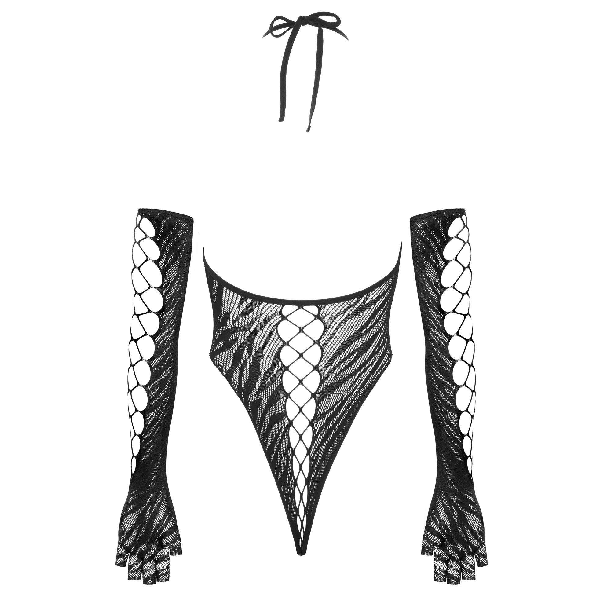 Netbody med Tigerstriber & Lange Handsker - Onesize S/L